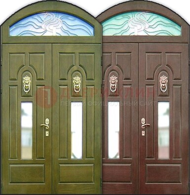 Стальная арочная дверь со стеклом ДА-17 для монолитного дома в Мурино