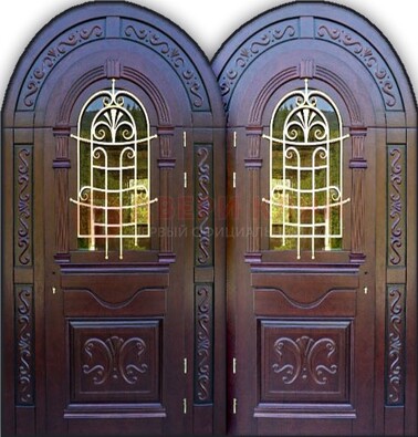 Индивидуальная арочная дверь со стеклом и ковкой ДА-19 в Орле