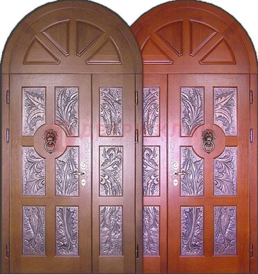 Металлическая арочная дверь со стеклом ДА-28 в коттедж в Мурино