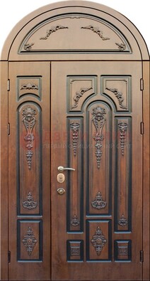 Арочная железная дверь с виноритом и узором ДА-36 в Мурино