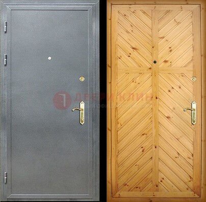 Серая металлическая дверь с евровагонкой ДЕ-12 в Мурино