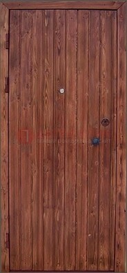 Коричневая железная дверь с евровагонкой ДЕ-18 в Мурино