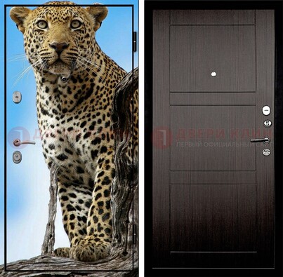 Железная дверь с рисунком гепарда снаружи ДФ-27 в Мурино