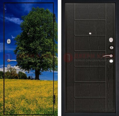Железная дверь с фотопечатью дерева в поле ДФ-36 в Мурино