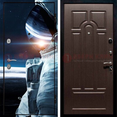 Синяя стальная дверь с фотопечатью ДФ-4 в Мурино