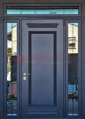 Черная металлическая дверь с фрамугой и филенкой ДФГ-19 в Мурино