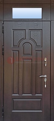 Железная дверь с фрамугой в коричневом цвете ДФГ-22 в Мурино