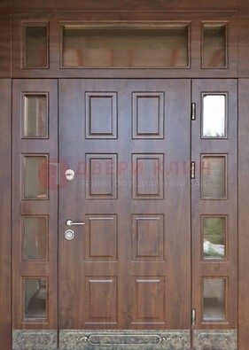Стальная дверь МДФ со стеклом и фрамугами для дома ДФГ-29 в Мурино