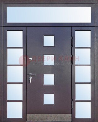 Современная железная дверь со стеклом и фрамугами ДФГ-4 в Мурино