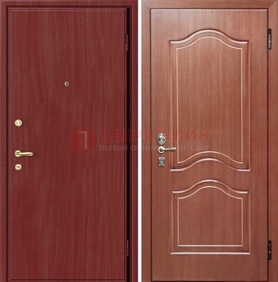 Красная металлическая дверь с ламинатом МДФ внутри ДЛ-8 в Мурино