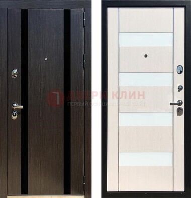 Черная железная дверь с МДФ и декоративными вставками ДМ-157 в Мурино