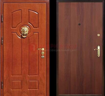 Оранжевая стальная дверь с МДФ ламинат внутри ДМ-18 в квартиру в Мурино