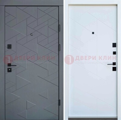 Серая металлическая дверь МДФ с узором  ДМ-224 в Мурино