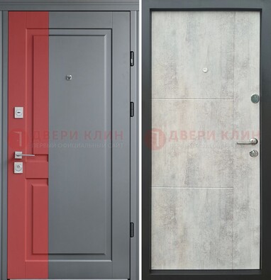 Серая с красной полосой металлическая дверь МДФ ДМ-245 в Мурино