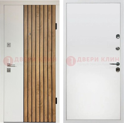 Белая с коричневой вставкой филенчатая дверь МДФ ДМ-278 в Мурино