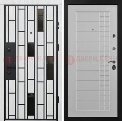 Белая с черными элементами железная дверь МДФ ДМ-282 в Мурино