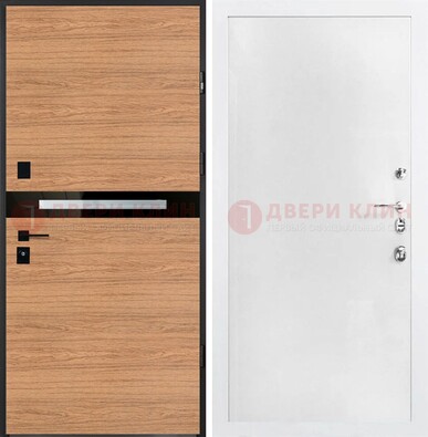 Железная коричневая дверь с МДФ в белом цвете ДМ-313 в Мурино