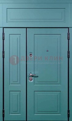 Синяя металлическая дверь с МДФ и верхней фрамугой ДМ-339 в Мурино