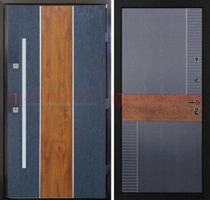 Темная металлическая дверь МДФ со вставками ДМ-411 в Мурино