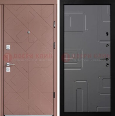 Красная стальная дверь в квартиру с МДФ хайтек ДМ-493 в Мурино