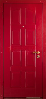 Красная стальная дверь с МДФ с рисунком ДМ-94 в квартиру в Мурино