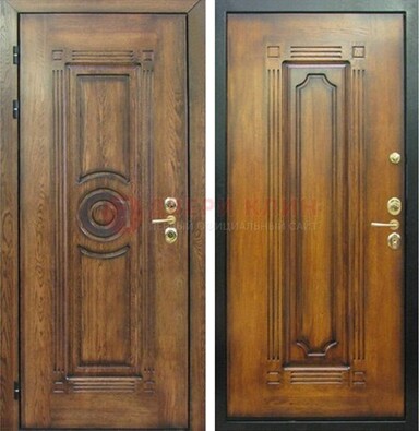 Коричневая металлическая дверь с массивом дуба с рисунком ДМД-10 в Мурино