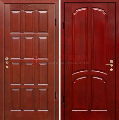 Красная металлическая дверь с массивом дуба ДМД-15 в Мурино