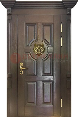 Коричневая металлическая дверь с массивом дуба ДМД-50 в Мурино