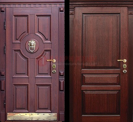 Темная входная дверь с массивом дуба с декоративной вставкой ДМД-6 в Мурино
