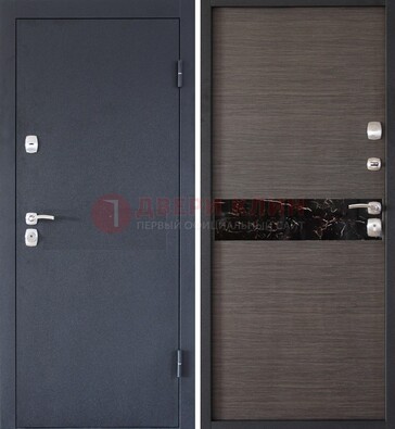 Черная железная дверь с порошковым напылением МДФ внутри ДП-114 в Мурино