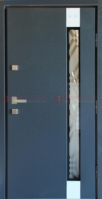 Серая стальная дверь с порошковым покрытием и стеклянной вставкой ДП-216 в Мурино