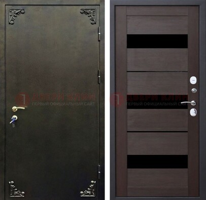 Темная входная дверь с порошковым покрытием и МДФ со стеклом ДП-236 в Мурино