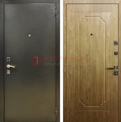 Темно-серая входная дверь с порошковым покрытием и МДФ Золотой дуб ДП-291 в Мурино