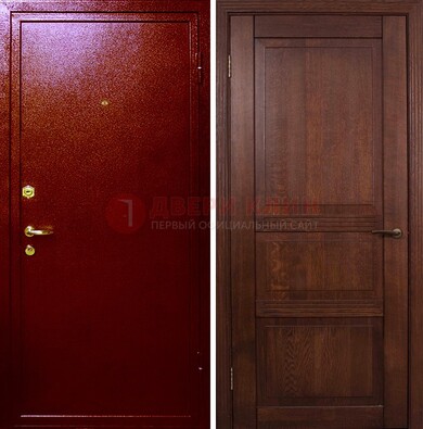 Красная железная дверь с порошковым окрасом ДП-58 в Мурино