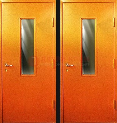Оранжевая противопожарная дверь со вставкой из стекла ДПП-8 в Мурино