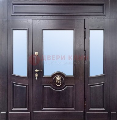 Филенчатая металлическая дверь с панелью МДФ и стеклом ДПР-102 в Мурино