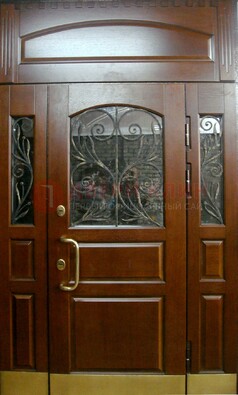 Стальная парадная дверь со вставками из стекла и ковки ДПР-30 в коттедж в Мурино