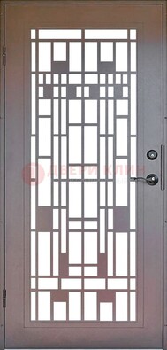 Коричневая стальная решетчатая дверь с узором ДР-4 в Мурино