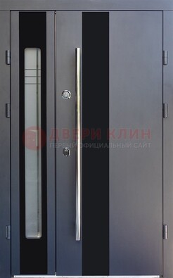 Серая стальная дверь со стеклом ДС-11 в Мурино