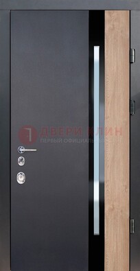 Черная металлическая дверь МДФ со стеклом ДС-14 в Мурино