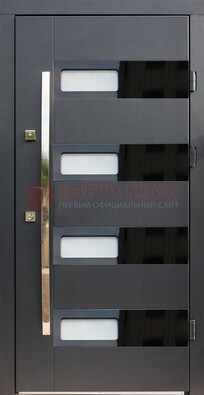 Черная стальная дверь МДФ хайтек со стеклом ДС-16 в Мурино