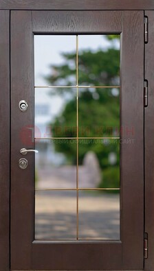 Коричневая стальная дверь со стеклом ДС-19 в Мурино