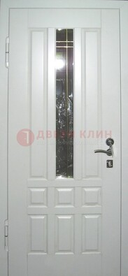 Белая металлическая дверь со стеклом ДС-1 в загородный дом в Мурино