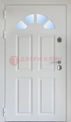Белая стальная дверь МДФ со стеклом для дома ДС-37 в Мурино