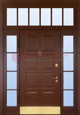 Коричневая входная дверь с МДФ панелью и стеклом ДС-45 в Мурино
