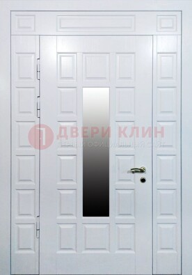 Белая входная дверь с МДФ панелью и стеклом ДС-56 в Мурино