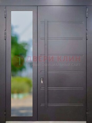 Чёрная двухстворчатая металлическая дверь со стеклом ДС-60 в Мурино