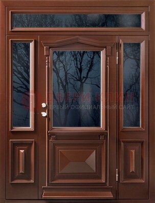 Коричневая металлическая дверь со стеклом ДС-67 в Мурино