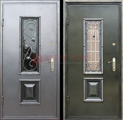 Звукоизоляционная металлическая дверь со стеклом и ковкой ДСК-12 в Краснодаре