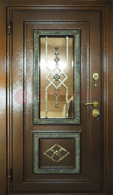Теплая входная дверь со стеклом и ковкой разноцветной ДСК-13 в Твери